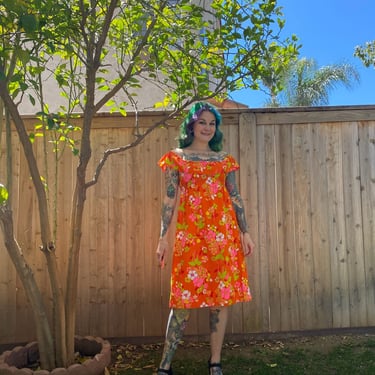 Vintage 1960’s Orange Floral Print Dress by Liberty House 