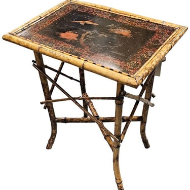 Original Hand Painted Tiger Bamboo Pedestal Side Table 