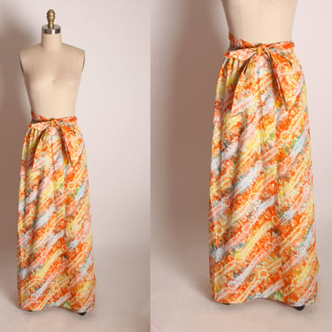 1960s Multi-Colored Orange Yellow Tie Dye Hippie Boho Skirt with Matching Belt -M-2XL 