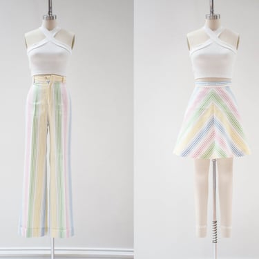 rainbow bellbottoms | 70s vintage high waisted pants mini skirt pastel striped wide leg boho hippie bell bottom flare pants 