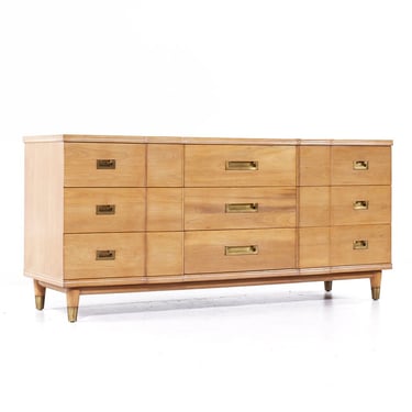 John Widdicomb Mid Century Walnut and Brass Lowboy Dresser - mcm 