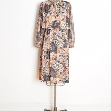 vintage 70s dress beige autumn floral print midi secretary plus size XL XXL clothing 