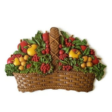 1978 Homco Fruit Basket Kitchen Wall Decor/ Country Farm Decor/ 3D Wall Art Plaque/ 1970s Kitchen/ Faux Wood Wall Hanging/ Boho Eclectic 