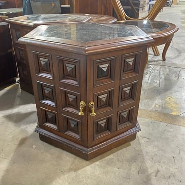 Stone Topped Hexagonal Pedestal End Table (2 Available)