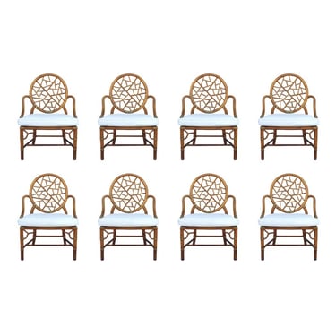 Elinor McGuire Rattan Cracked Ice Dining Chairs, Set of 8, Organic Modern Style 