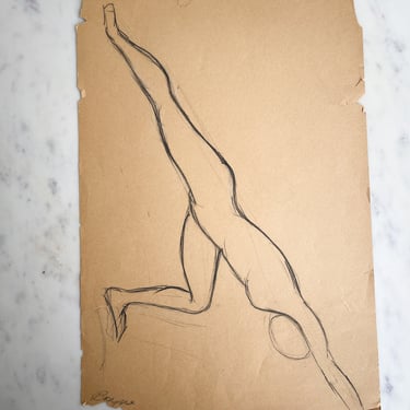 Vintage Pencil Drawing Figure Sketch Artist Original Movement Gymnastics Dance Male Figurine Flow Artwork Unframed Pencil Sketch 