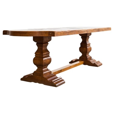 Country French Oak Parquet Top Farmhouse Trestle Dining Table