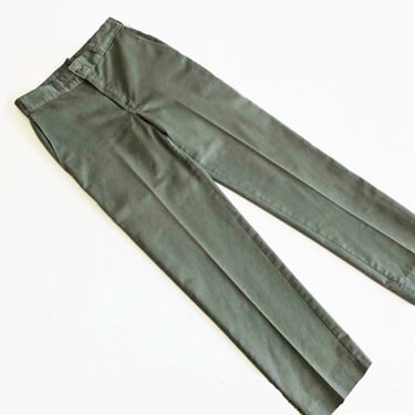 Vintage Green Workwear Pants 28 - 60s Dickies Style Straight Leg Cotton Sateen Utility Work Pants Unisex 
