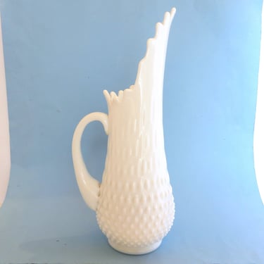 Vintage Fenton White Hobnail Stretch Swung Glass Pitcher Vase 
