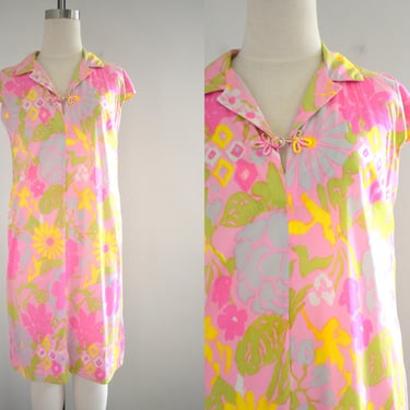 1960s Neiman Marcus Pink Floral Night Gown 