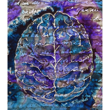 What We Know: Original ink painting on yupo of brain - neuroscience art psychology Piaget 