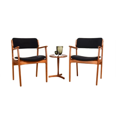 Pair of Danish Modern Teak Arm Chairs in Black Ultra-Suede
