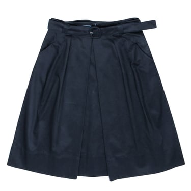 Prada - Black Belted Pleated Skirt Sz 12