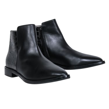 Aquatalia - Black Leather Pointed-Toe Short Boots w/ Croc Embossing Sz 8.5