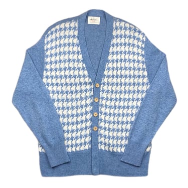 Vintage 70s/80s Arrow Casual Wear Light Blue Houndstooth Cardigan Sweater Size Large 