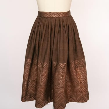 1950s Full Skirt Cotton Hand Woven Metallic Copper XS 