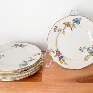 1930s Limoges Porcelain Bread Plates Dishes. Toned White and Cream Birds of Paradise Plates. 