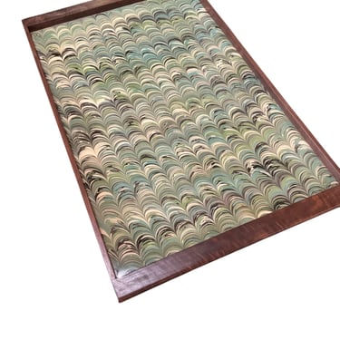 Vintage Marbelized Paper Tray with Modern Walnut Frame
