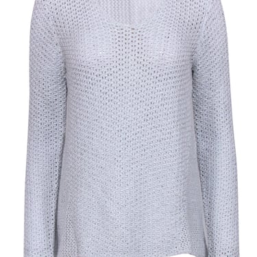 J. McLaughlin - Grey & Silver Long Sleeve Pointelle Pullover Sweater Sz M