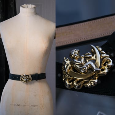 Gilles Herve Paris Brown Leather Belt Stamped Brass | Shop  display picture 1