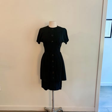 Extraordinary vintage 1959s black rayon double tiered skirt dress-size S 