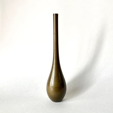 Minimalist Antique Art Deco Bronze Solifleur Bud Vase Likely Taisho Era Japan 
