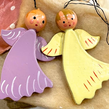 VINTAGE: 2pcs - Italian Wooden Angel Ornaments - Holiday, Christmas - Pull Toy Ornament - SKU 15-A1-00034492 