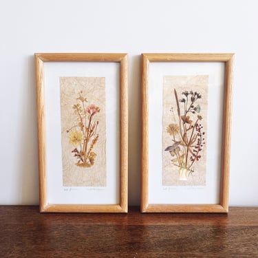 Vintage Handmade Pressed Flowers Framed Art 