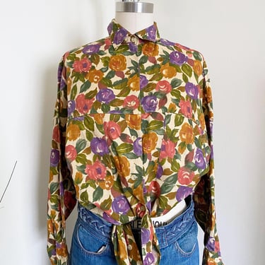 Vintage Floral Linen Blend Blouse, 90's Vintage, Banana Republic 