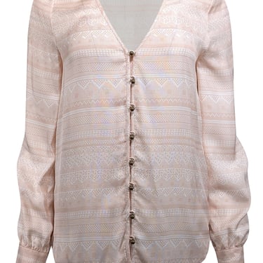 Veronica Beard - Light Blush & White Stripe Print Silk Blouse Sz 6