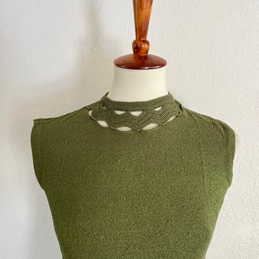 Vintage green structural neck 50s knit shell top size small 