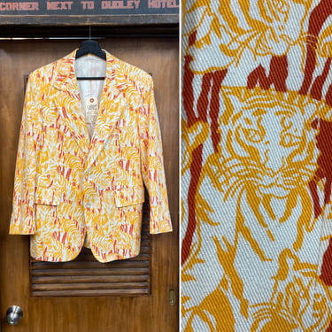 Vintage 1970’s “Lilly Pulitzer” Tiger Pop Art Mod Sportcoat Blazer Men’s Jacket, 70’s Vintage Clothing 