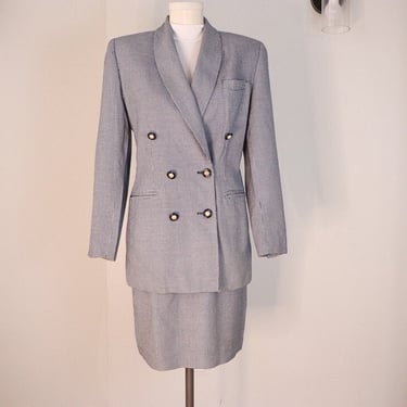 90's Women's Skirt Suit/ Vintage 2 Piece Set/ Houndstooth Suit/ Shoulder Pad Blazer and Pencil Skirt/ Pretty Woman/ Size Small 