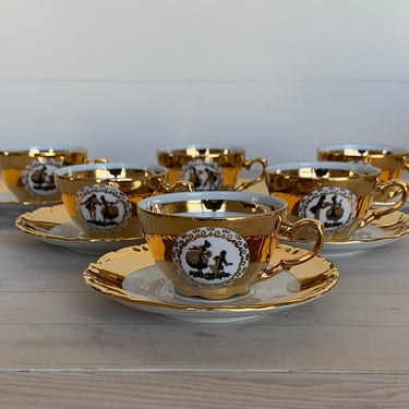 HK Bavaria Germany 22 Karat Gold Demitasse Cup and Saucers 12 Pieces 