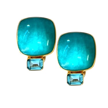 Amazonite and Blue Topaz Clip Earrings