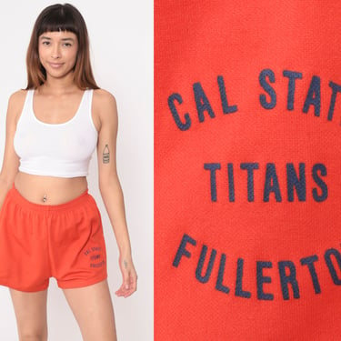 Cal State University Shorts Fullerton Titans Orange Gym Shorts 80s Retro Jogging Short Vintage Elastic Waist 1980s Small Medium 