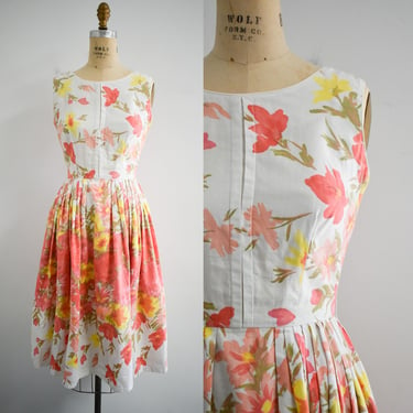 1950s/60s Coral Floral Cotton Dress 