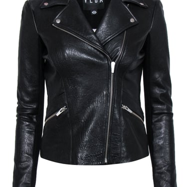 Veda - Black Smooth Leather Motorcycle Jacket Sz P