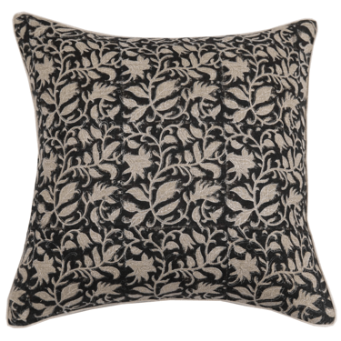Linen Block Printed Pillow Cover | Amaya Noir