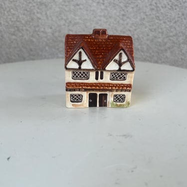 Vintage Tey Pottery Miniature House Cottage Yellow Brown 2 Story 