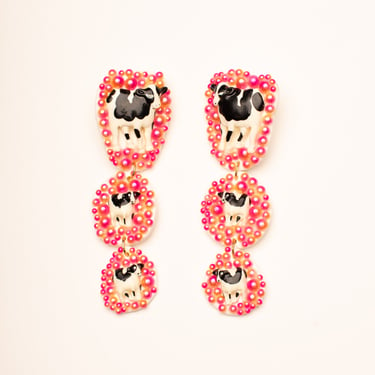 History Time Travel - Pink Cow Earrings