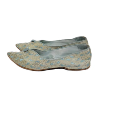 Daniel Green 1960's Blue Gold Metallic Pointy Genie House Slippers Shoes I Sz 7 
