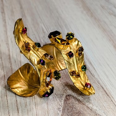 Dominique Aurientis Colorful Leaf Earrings, Vintage Clip Ons 