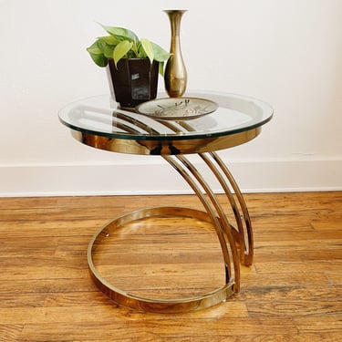 Brass + Glass round side table