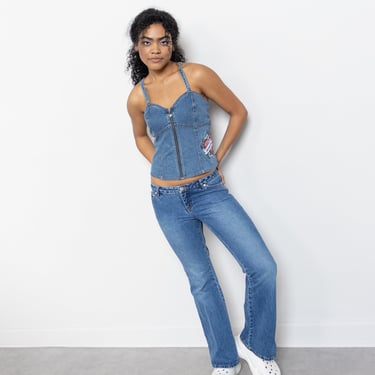 SUPER LOW RISE Y2K Flares Bell Bottoms Dark Wash 2000's Jeans For Women /  38.5 Inch Hips / Size 7 