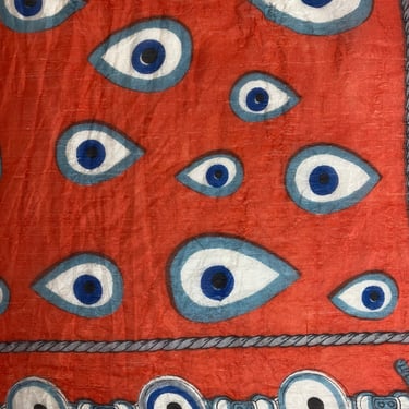 Vintage 100% silk EYES scarf shawl extra large square red blue novelty print eyeballs unusual retro design 90’s y2k 