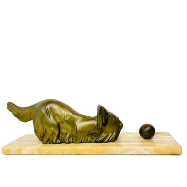 #1070 Bronze &amp; Marble Terrier Sculpture