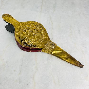 Vintage Embossed Brass and Wood Fireplace Bellows, fire  display picture 3