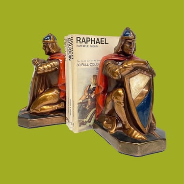 Vintage Bookends Retro 1930s Art Deco + Marion + Crusade Knights + Bronze Metal + Set of 2 + Book Display and Storage + Home Decor + Office 