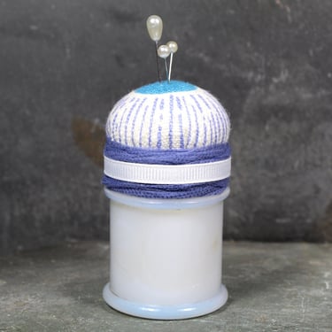 Vintage Miniature Milk Glass Upcycled Pin Cushion | 